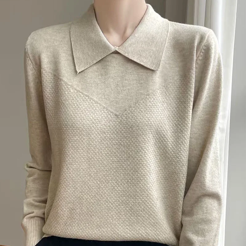 2024 классический женский вязаный шерстяной пуловер с воротником-поло модный