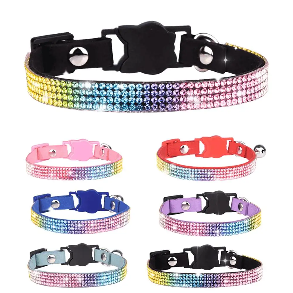 

Pet Cat Collar With Bell Adjustable Anti-lost Bling Diamond Rhinestone Pet Necklace Pet Accessories