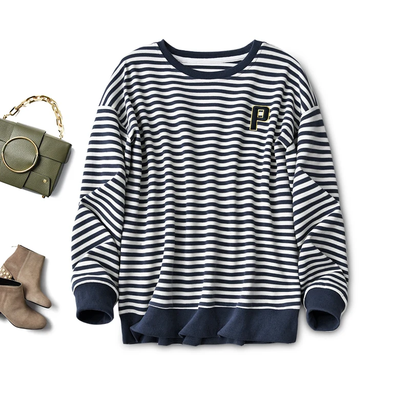 

Повседневные пуловеры в полоску, весна 2022, свободные свитшоты, модная уличная одежда с нашивками, женская одежда в Корейском стиле, толстовк...