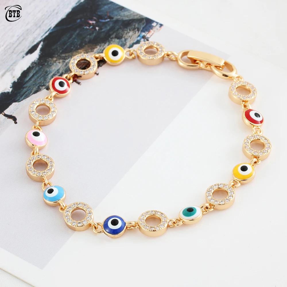 

Модный Блестящий циркониевый браслет с шармами, изящные красочные круглые браслеты-цепочки от сглаза, ювелирные изделия, элегантные женски...