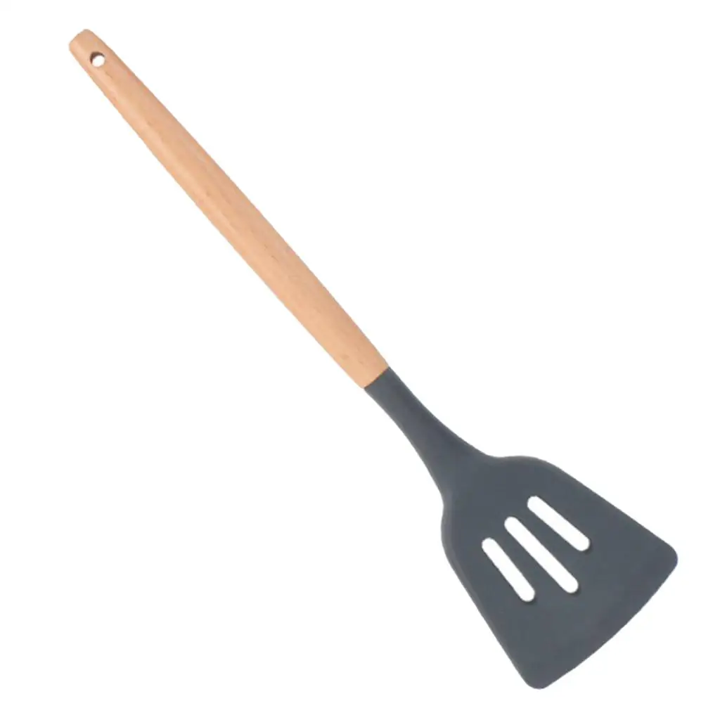 1x силиконовая посуда с антипригарным покрытием и деревянной ручкой из бука