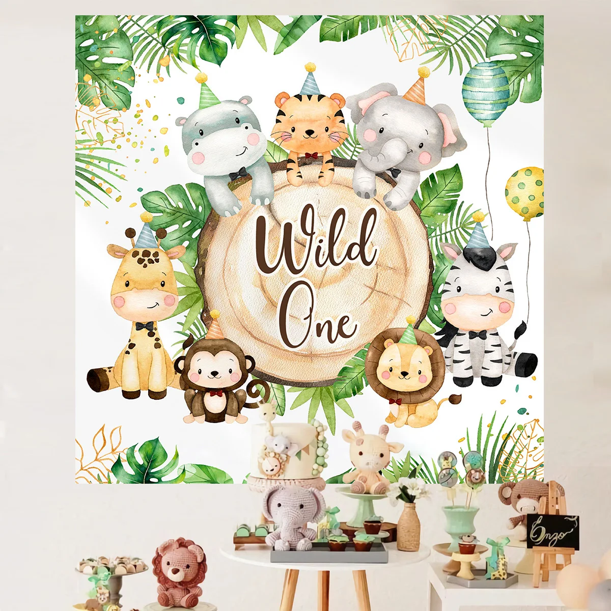 Тропические джунгли сафари фон для фотосъемки дети первый дикий один