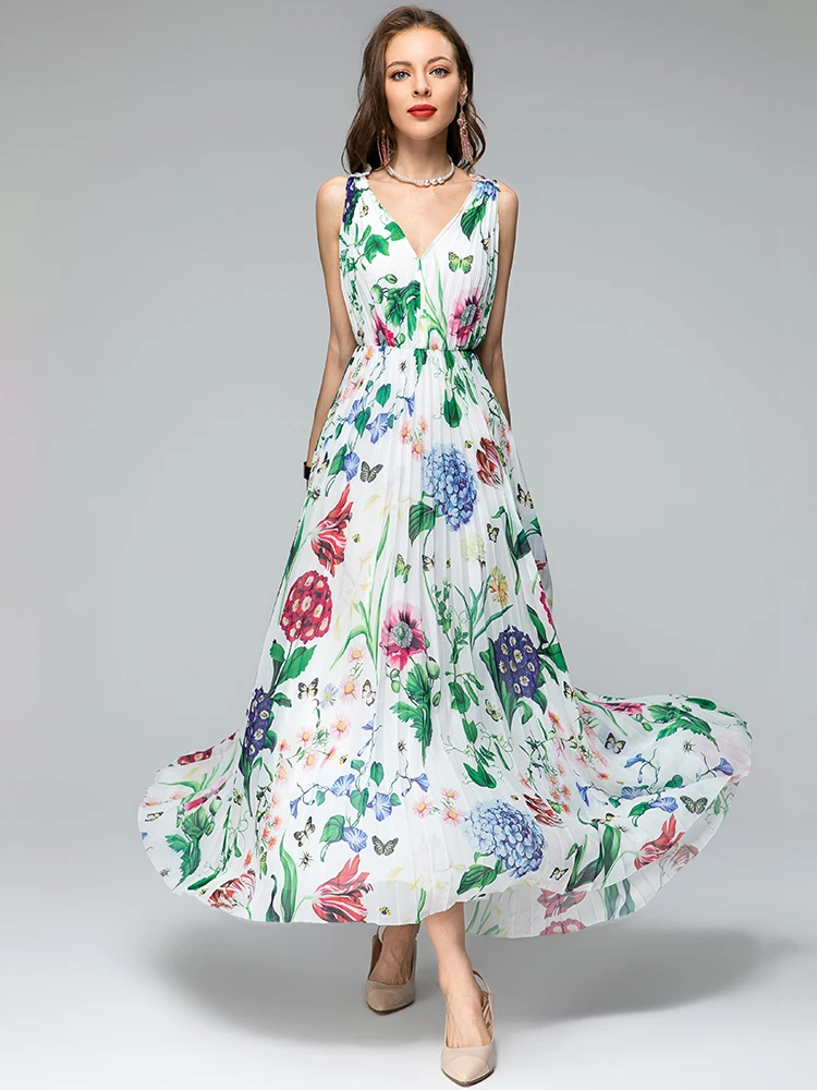 

MoaaYina, модное дизайнерское платье, весеннее женское платье с v-образным вырезом, на бретельках, с аппликацией, Платья с цветочным принтом