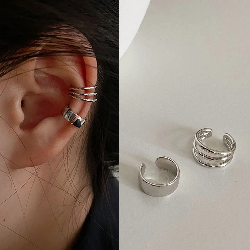 

2pcs Classic Clip On Earrings For Women Girls Gold Silver Simple Trendy Ear Cuffs Non Piercing Clip Earring Fashion Jewerly