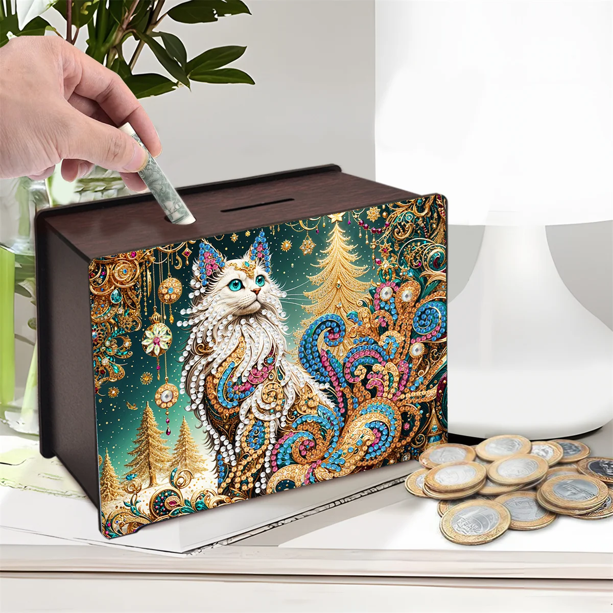 Деревянная копилка с алмазной росписью инструмент для вышивки своими руками