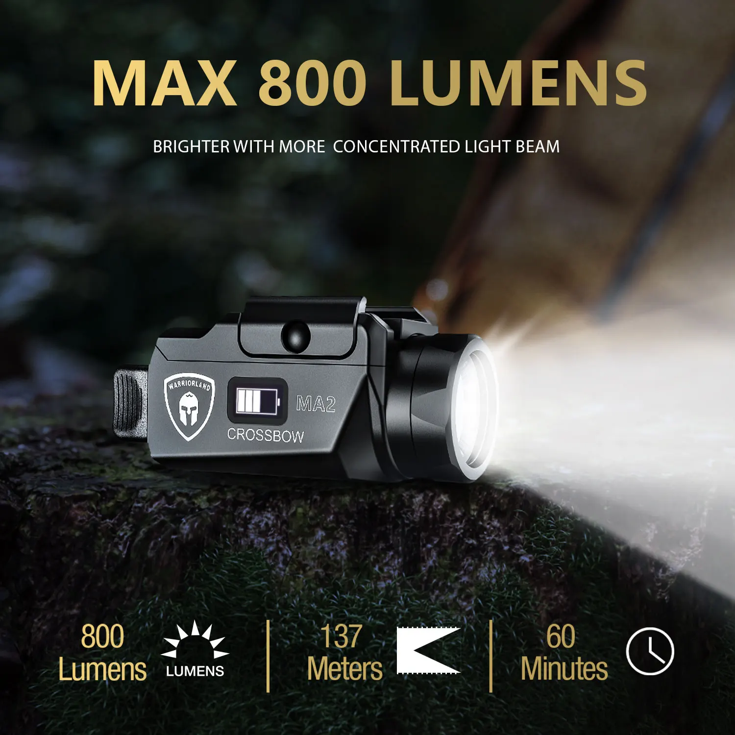Универсальный фонарь для пистолета WARRIORLAND MA2 MAX 800 люмен 137 м с кобурой IWB Kydex