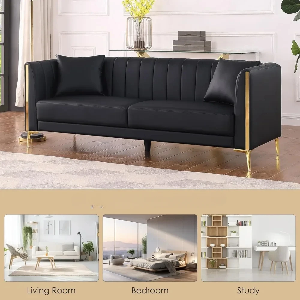 Диван в similicuir 3 мест 78 divan черный комфортный с 2 coussins металлический золотистый для