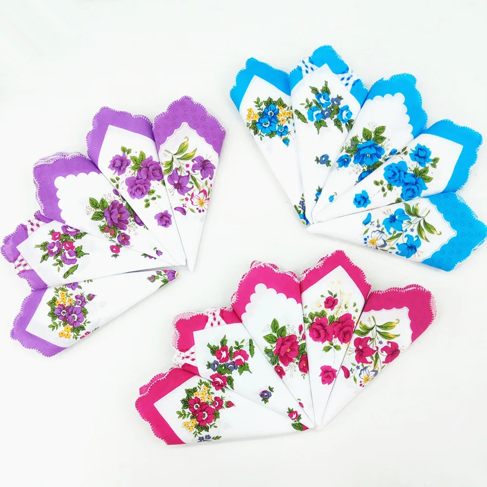 

10pcs Colorful Handkerchief Women Cotton Floral Embroidered Scarf Pocket Hankerchief Ladies Hankies Random Color 28*28cm