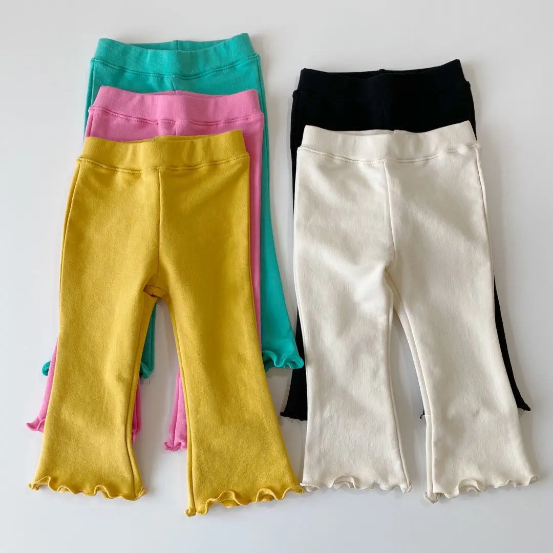 

Новинка, весенне-осенние однотонные модные эластичные расклешенные брюки для девочек с изображением грибка, повседневные уличные брюки, детская весенняя одежда 2023