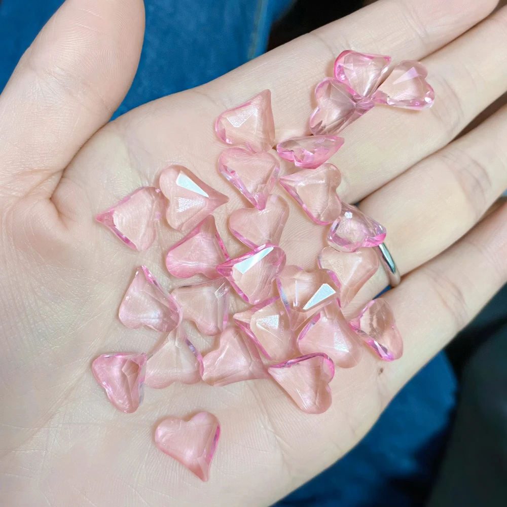 

50Pcs Aurora Pink Crystal Nail Rhinestone Crooked Peach Heart Nail Art Charm Transparent Glitter 3D Gem Stone Manicure Accessory