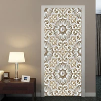 pvc self adhesive waterproof door sticker euporean style 3d embossed pattern wallpaper living room bedroom door poster stickers