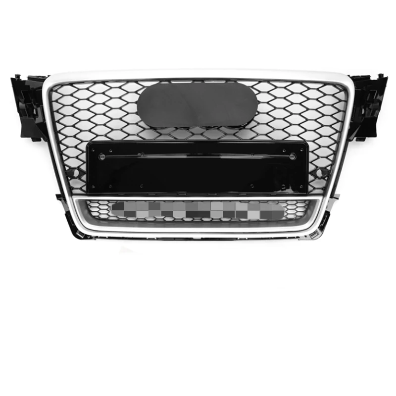

Front Sport Hex Mesh Honeycomb Hood Grill Silver Frame Gloss Black for Audi A4/S4 B8 2008-2012 For RS4 Style For quattro style