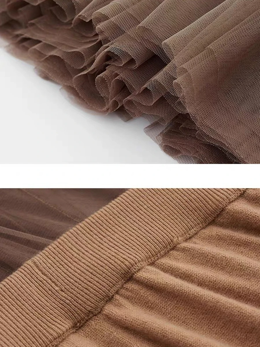 Женская кашемировая сетчатая юбка с высокой талией средней длины трикотажная