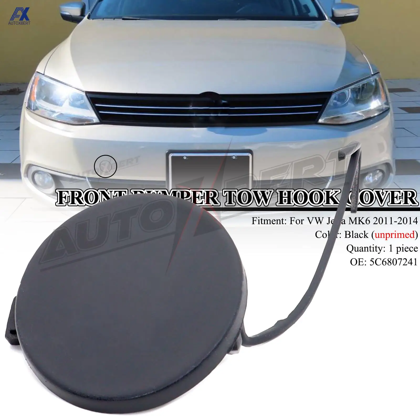

Car Front Tow Hook Eye Cover For Volkswagen VW Jetta MK6 2011-2014 Auto Bumper Towing Hook Cap Trailer Lid 5C6807241 Accessories