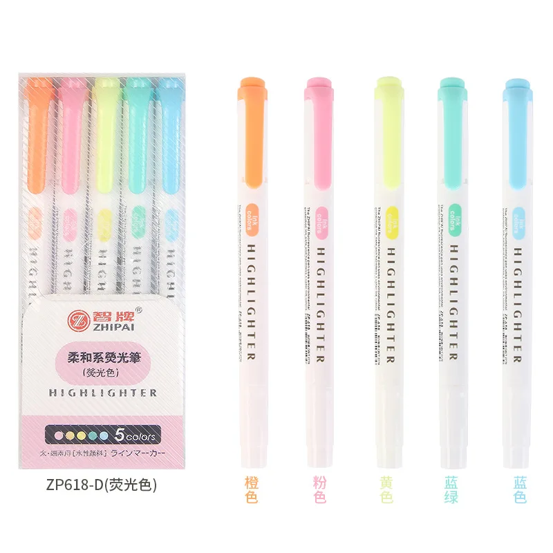 

5 Colors/box Double Headed Highlighter Pen Set Fluorescent Markers Highlighters Pens Art Marker Japanese Cute Kawaii Stationery