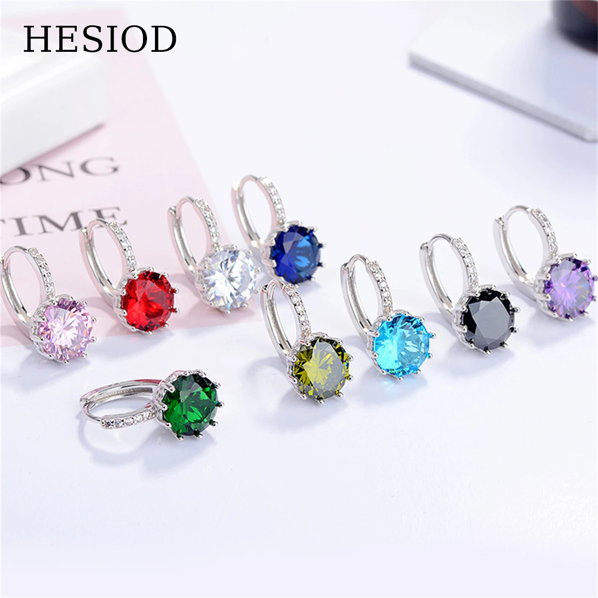 

Hot Trendy Luxury 9 Colors AAA Round Zircon Hoop Earrings For Women Piercing Jewelry Wedding Party Accessories Birthstone Gifts