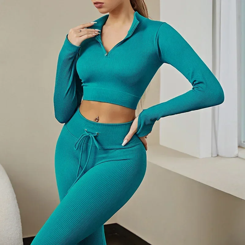 

2PC Yoga Set Women's Exercise Fitness Suit Seamless Yoga Set High Waist Pants Zipper Bra Fitness Top Yoga Sports Suit 7 Colors