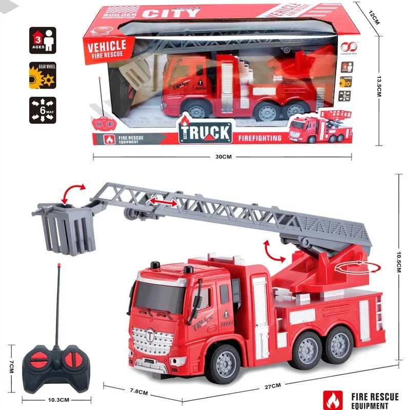 Фото Игрушечный пожарный автомобиль Cheng Da Toys с дистанционным управлением, электрический, беспроводной, с 6-секционной выдвижной лестницей, модель для мальчиков, набор для игр. №2