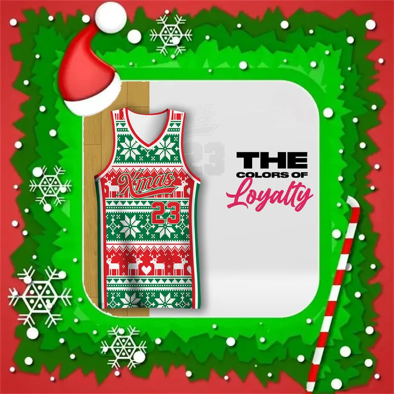 

Christmas Basketball Jerseys For Men Full Sublimation Customizable Name Number Logo Blessing Printed Training Tracksuits Gifts