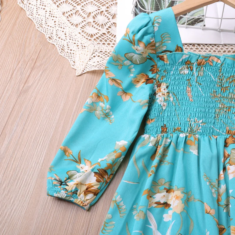 Платье для девочек с юмором и медведем длинными рукавами цветочным узором