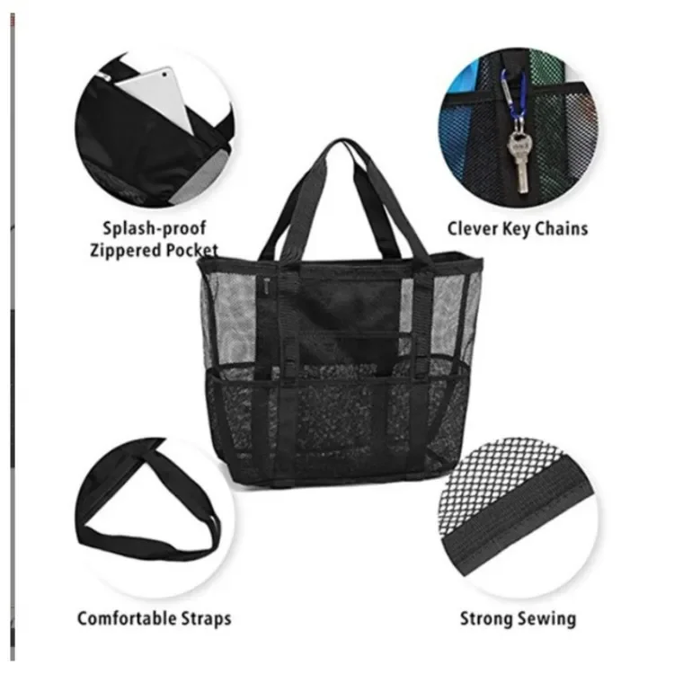 Вместительная ручная пляжная сумка на плечо быстросохнущая сетчатая сумочка для