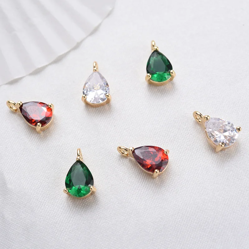 

4Pc/Lot Micro-set Waterdrop Zircon Earrings Making DIY Necklace Pendant Accessories Copper Plated 18K Gold Jewelry Making