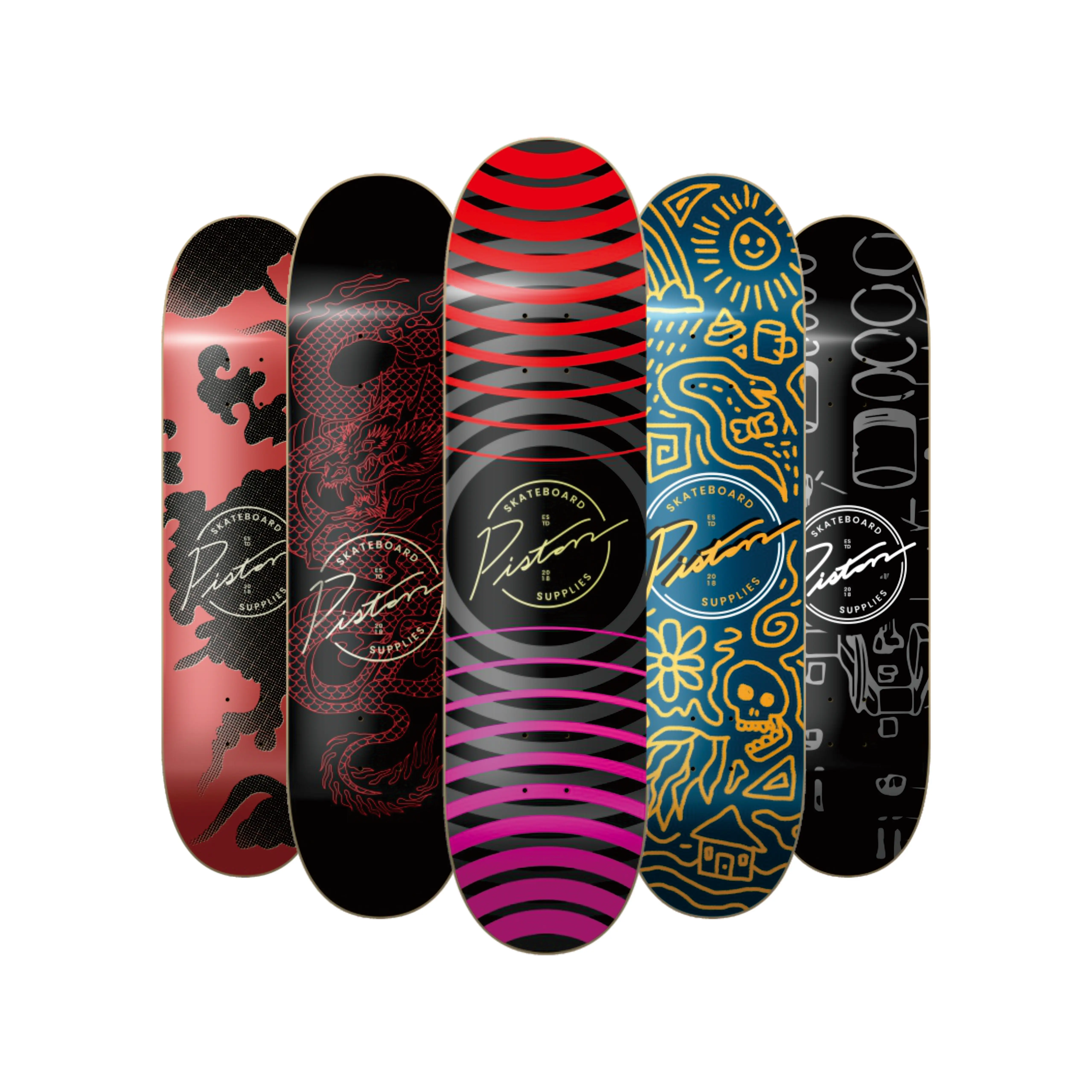 Высококачественный складской скейтборд бренда PISTON 7-слойный китайский кленовый