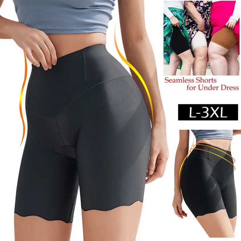 

Ice Silk High Waisted Women's Panties Abdomen Seamless Safety Short Pants Non Curling Body Shapewear Belly Shaper Shorts