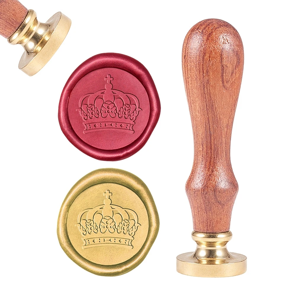 

1PC DIY Scrapbook Brass Wax Seal Stamp and Wood Handle Sets Crown Golden 8.9x2.5cm Stamps: 25x14.5mm