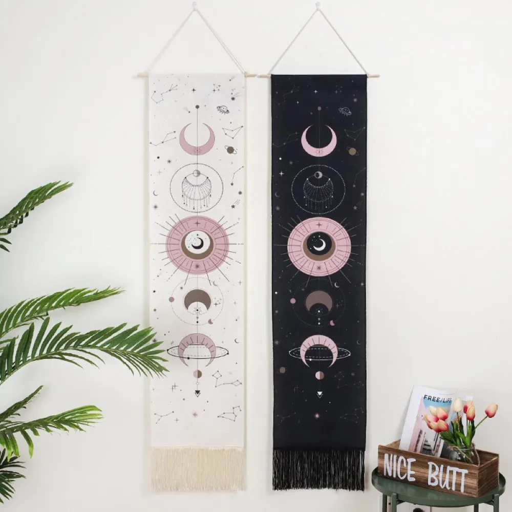 

Moon Phase Tapestry Wall Hanging Tapestry Boho Art Tapestries Bright Printing Pattern Hand-Made Lace Hanging Room Decoration