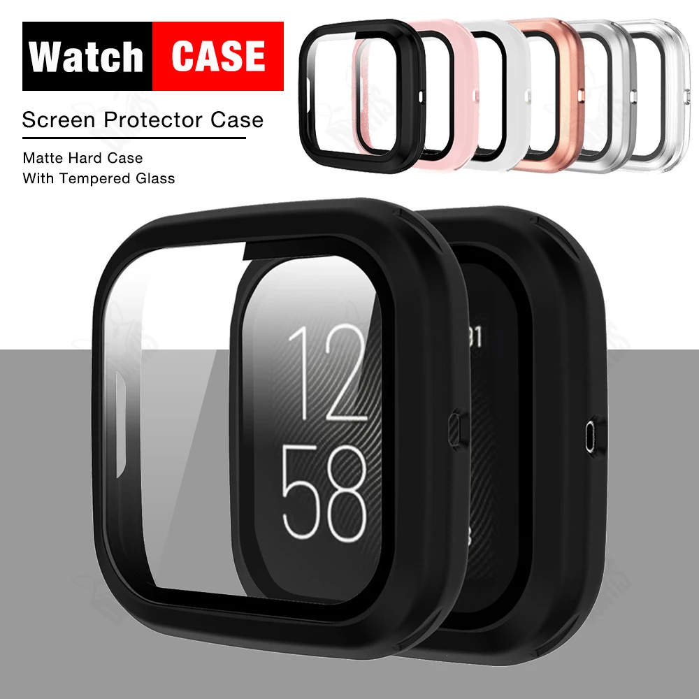 

Matte Case + Screen Protector for Fitbit Versa 2 Smart Watch Protective Cover With Tempered Glass Protection Shell Fitbit Versa2
