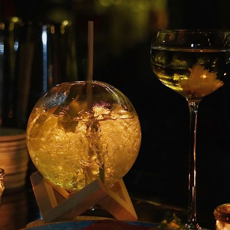 Сферический бокал для коктейля 480 мл с деревянной подставкой уникальная форма