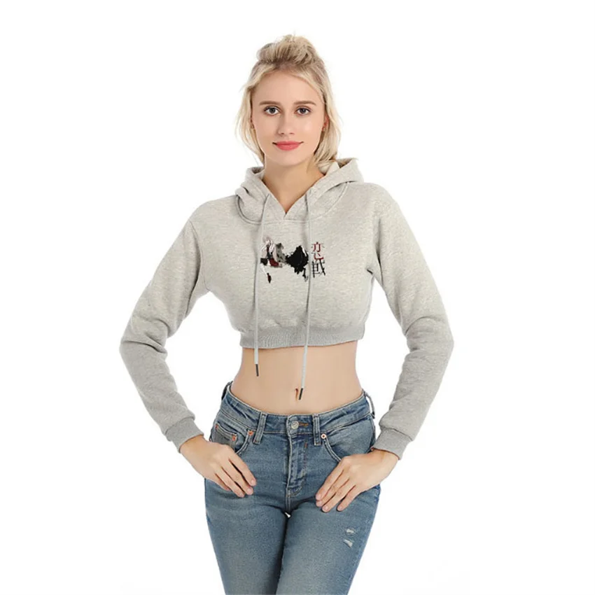 

Ladies Spring campus girls animated printed ladies casual crop short hoodie long sleeve fashion hoodie ladies