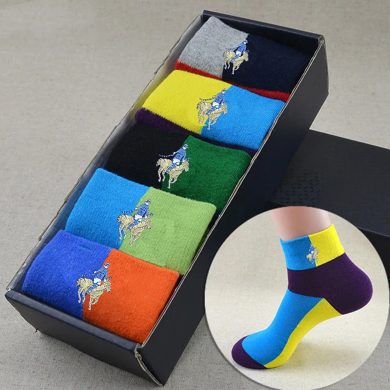 Four Seasons Short Tube Men's Socks Combed Cotton Breathable Deodorant Fashion Socks 5 Pairs