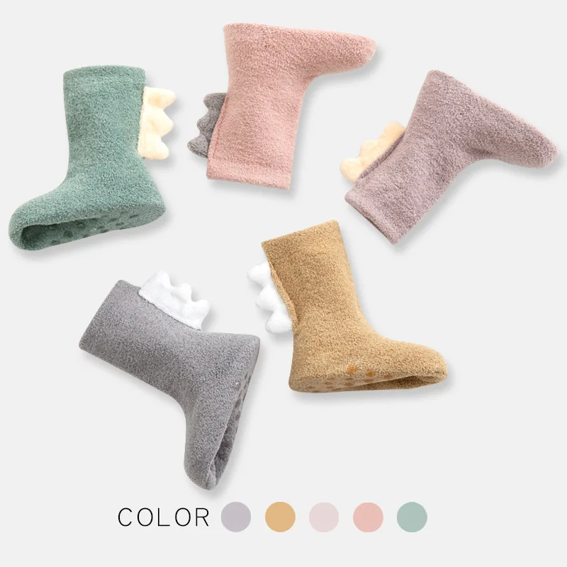 

1-3 Years Winter Thicken Floor Socks Terry Soft Coral Fleece Cartoon Warm Baby Socks Dinosaur Design for Infant Non-slip Socks