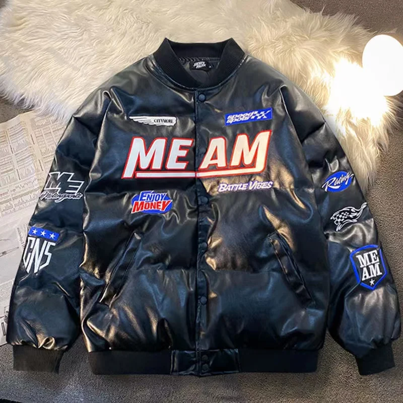 American Racing Jacket Thicke Padded Men Winter 2022 Streetwear Baseball Uniform Silk Wool Jacket Trend Winter Jacket Men Parkas