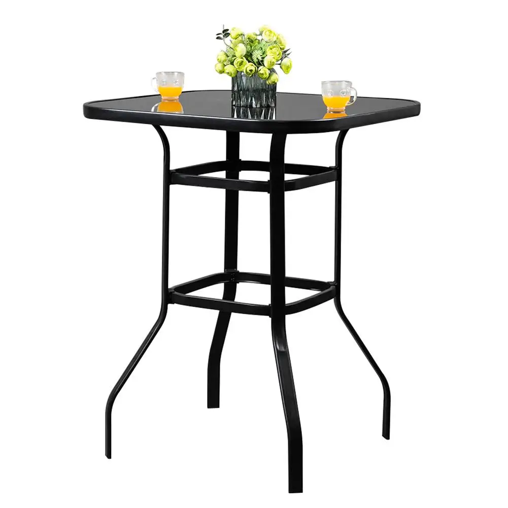 Iron Patio High Bar Table Bistro Table Party Tables 5mm Tempered Glass for Kitchen Living Room Bar Furniture  Easy To Assemble