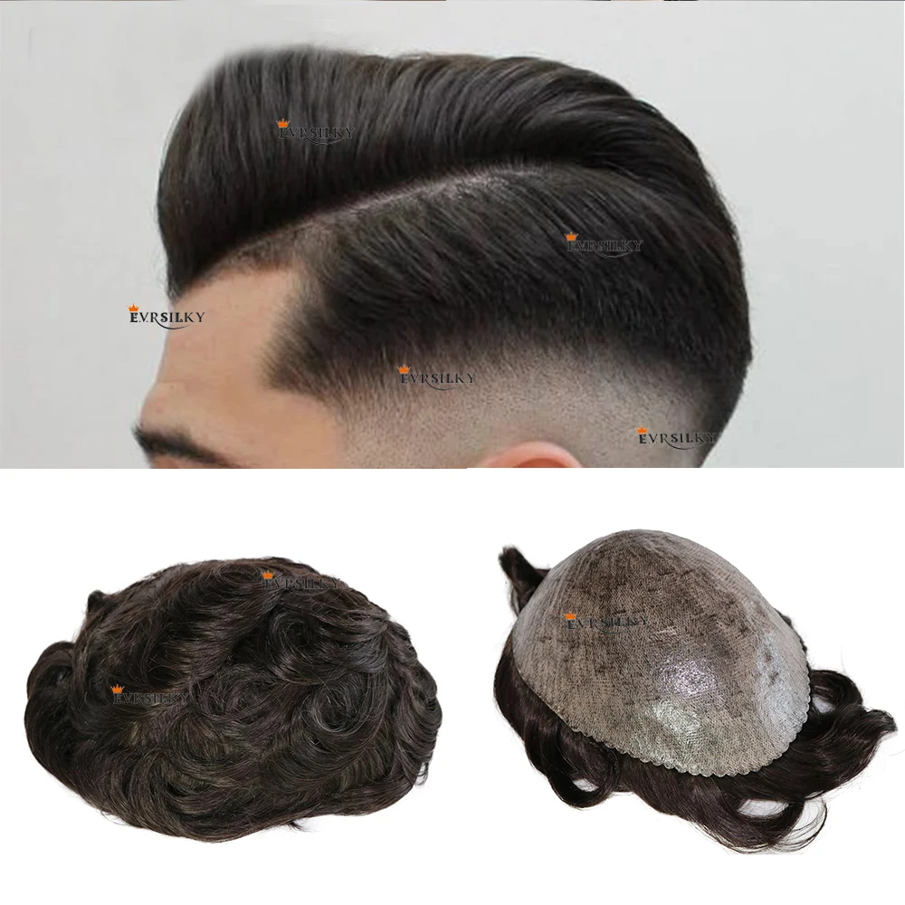 Men's Wigs Super Durable Full PU Skin Base Toupee For Men 100% Human Hair Wigs Prosthesis Natural Hairline System Hair Pieces