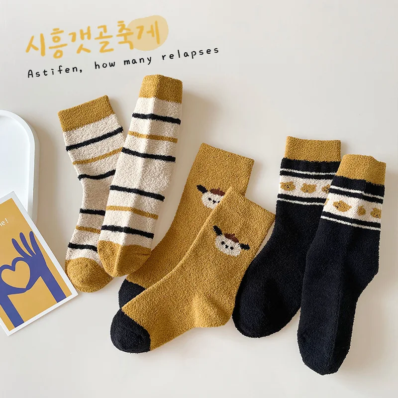 

3 пары, Детские Зимние Бархатные носки с мультяшным медведем