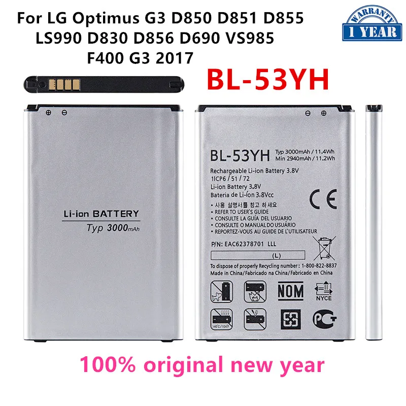 

Original BL-53YH 3000mAh Replacement Battery For LG Optimus G3 D850 D851 D855 LS990 D830 D856 D690 VS985 F400 G3 2017 BL 53YH