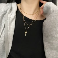 ailodo stainless steel cross necklace for women men hiphop gold silver color multilayer cross pendant necklace fashion jewelry