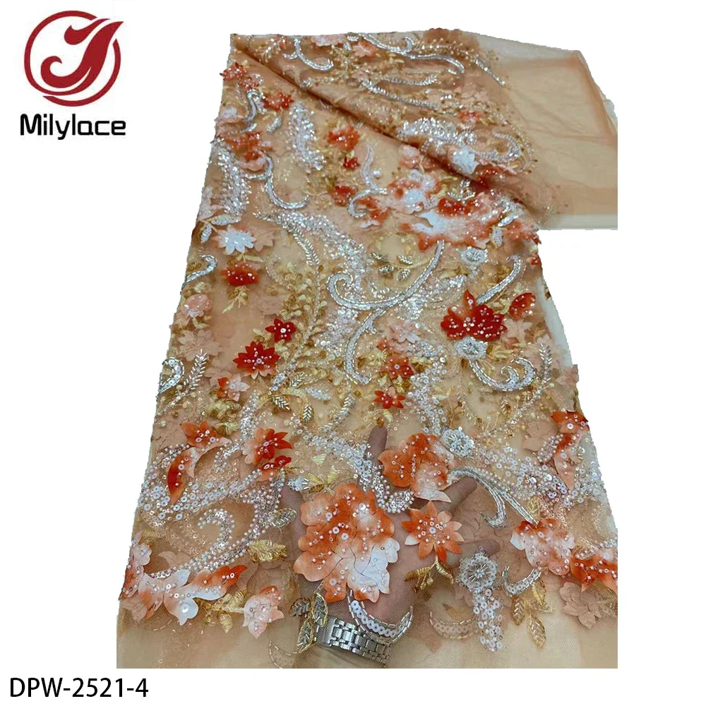 Кружевная ткань с французскими бусинами Высококачественная вышивка блестками