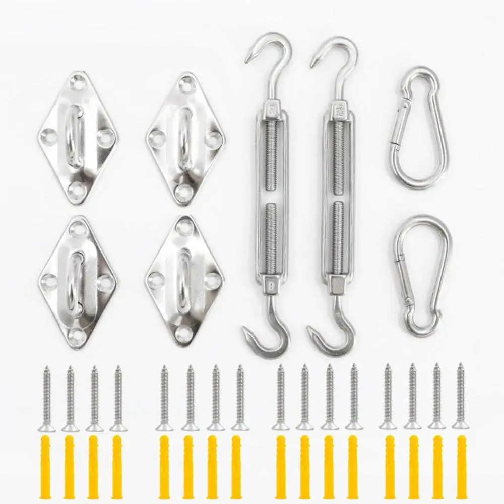 

24Pcs Sun Shade Sail Canopy Fixing Accessories Stainless Steel Hardware Kit Pad Eye Turnbuckle Snap Hook Screw Carabiner Clip