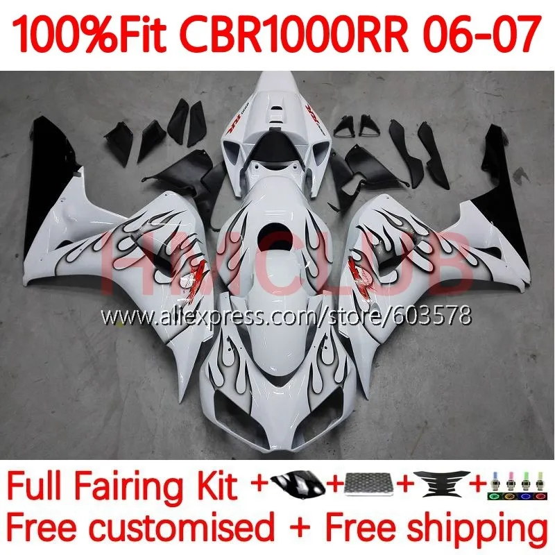 

Injection Body For HONDA CBR 1000 RR CC 1000RR 1000CC CBR1000RR 2006 2007 black flames CBR1000 RR 06 07 OEM Fairing Kit 114No.11