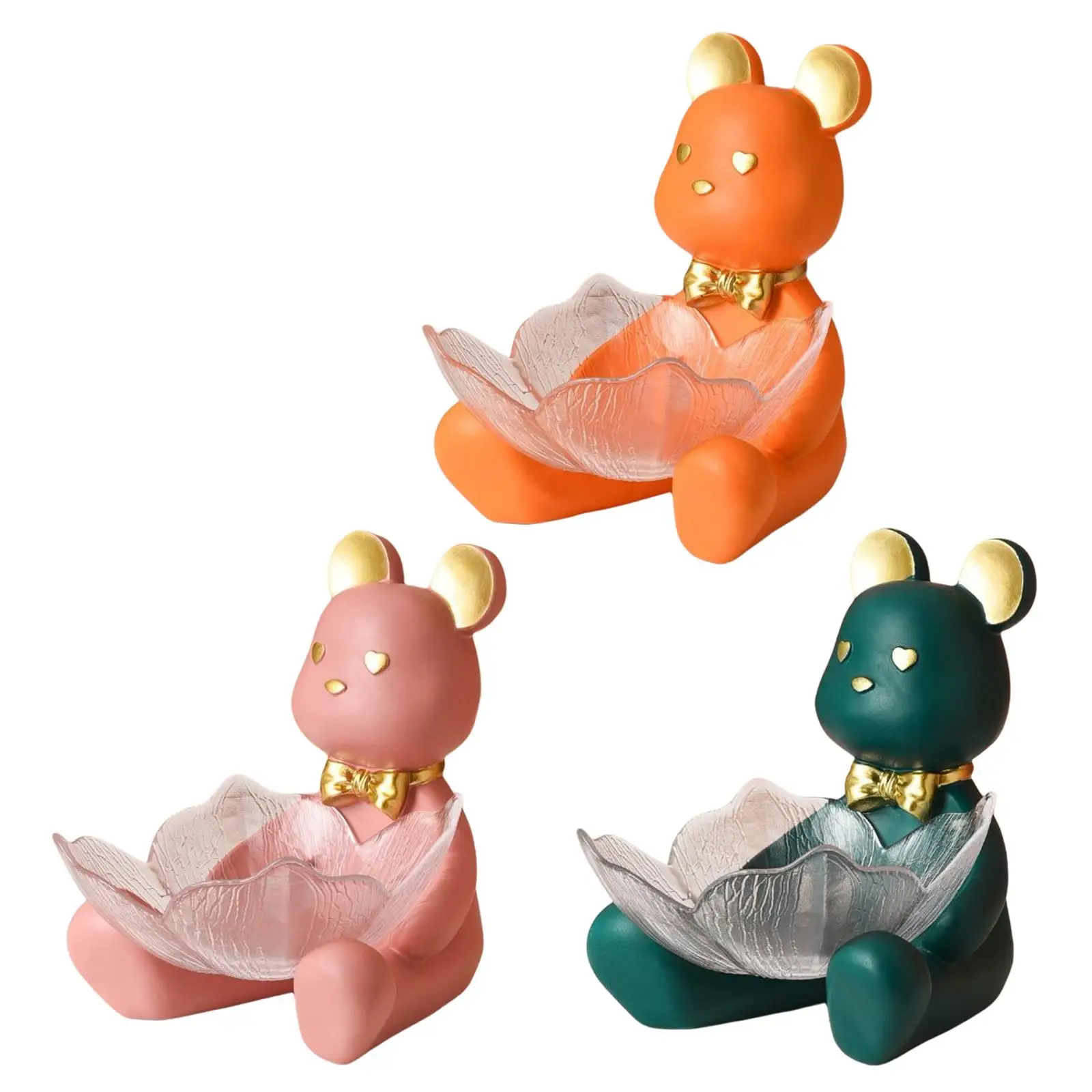 

Nordic Bear Statue Glass Storage Tray Candy Key Holder Home Office Decor