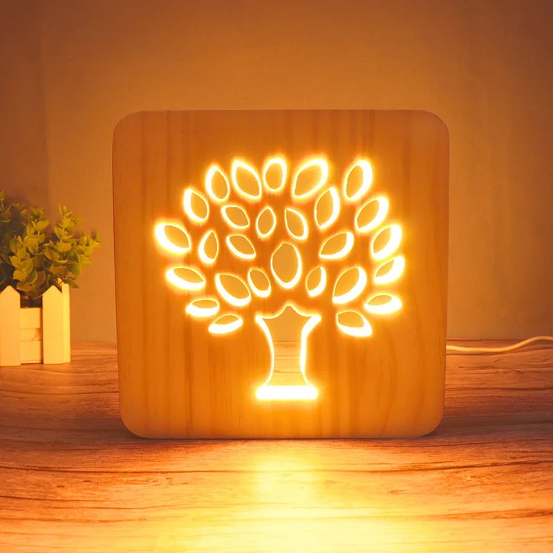 

3D LED Tree Night Light for Kids Gifts Romantic Unicorn Lamp Wood Square Valentine's Day Present Birthday Christmas Day