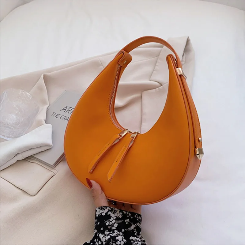

PU Leather Women Luxury Designer Handbag Purses 2022 Fashion Vintage Wallet Double Zipper Half Moon Crescent Hobos Shoulder Bags