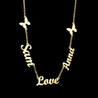 stainless steel gold chain personalized 1 3 names necklaces butterfly pendant custom necklace choker jewelry women necklaces
