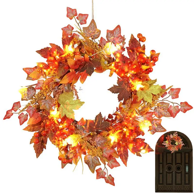

Декор для двери в виде кленового листа на Хэллоуин, кленовые листья и ягоды, деревянные подвесные венки, украшения на Хэллоуин, подвесное украшение для дверей
