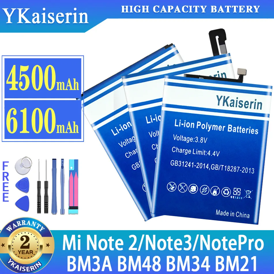 

YKaiserin BM3A BM48 BM34 BM21 Battery For Xiaomi Mi Note 2 3 Note2 Note3 Note Pro Replacement Lithium Polymer Bateria Free Tools